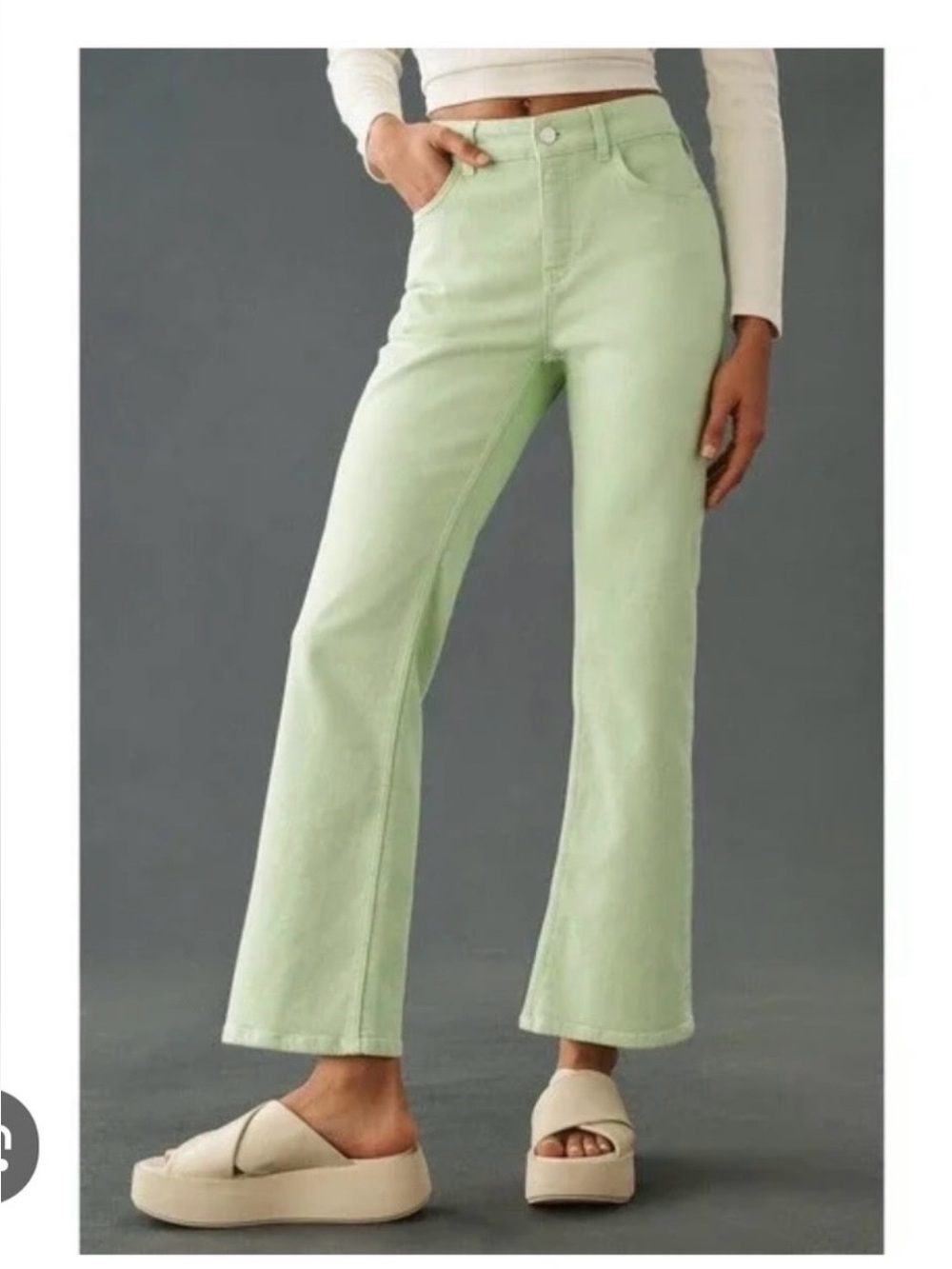 Pilcro Anthropologie Mid-Rise Crop Flare Jeans size 34 lime color
